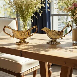 Vintage Gold Holiday Imports Crown Gold Heavy Sugar & Creamer